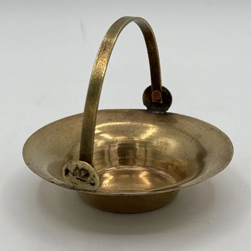 Vintage Brass Small/Miniature Basket Candy Trinket Dish - Decorative